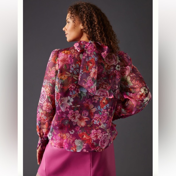 NWT Anthropologie Organza Blouse Purple Motiff Sz XXS - Picture 2 of 13